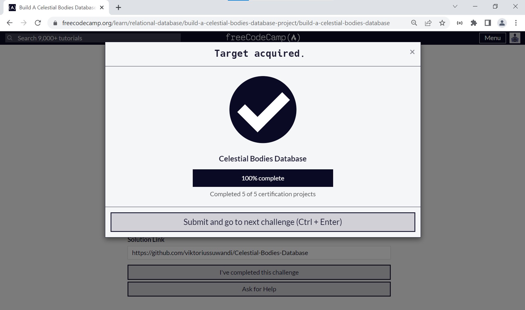 Celestial Bodies Database -Expired Certificate - freeCodeCamp