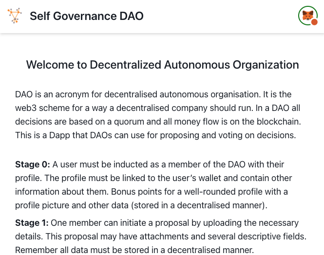 GitHub - sadanandpai/decentralized-autonomous-org: Self Governance DAO