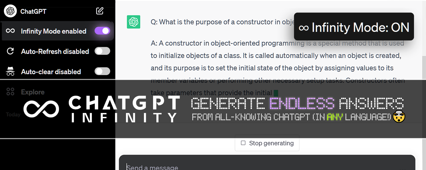 GitHub - adamlui/chatgpt-infinity: ∞ Generate endless answers from  all-knowing ChatGPT (in any language!)
