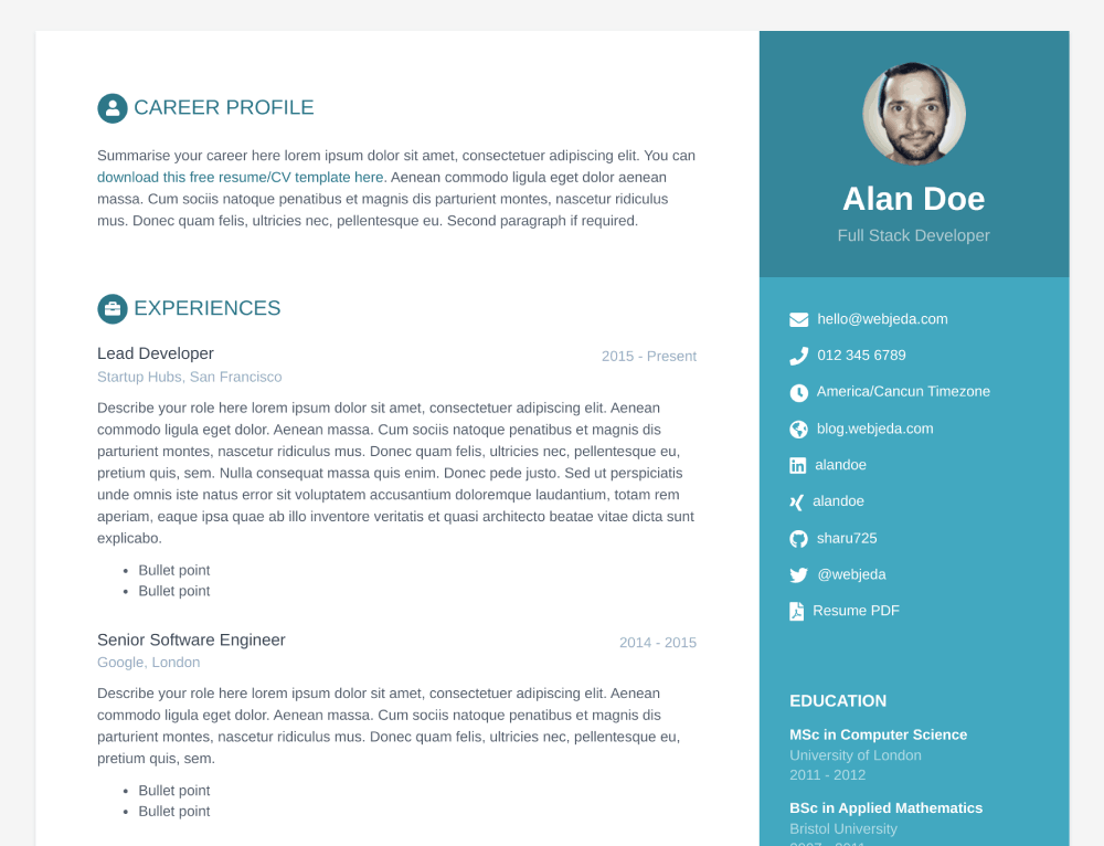 html css resume template github