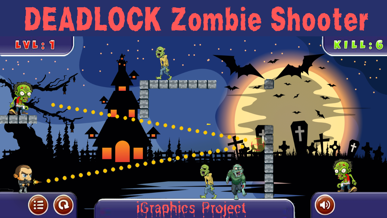 GitHub - alaminXpro/DeadLock-Zombie-Shooter: DEADLOCK Zombie Shooter is a  2D Shooting game made with iGraphics engine using OpenGL library in C and  C++. Key Features: Intuitive mouse-controlled aiming, bouncing bullets that  add a