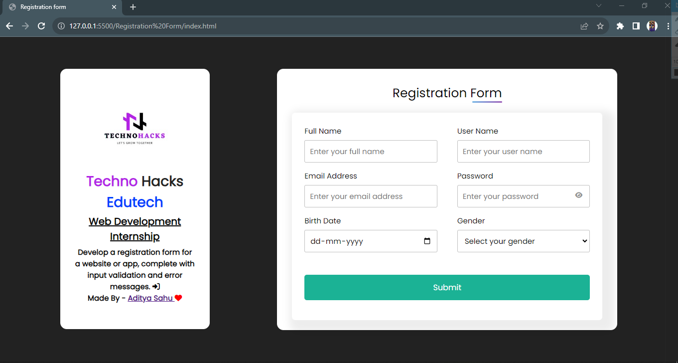 GitHub - adityasahu73/TechnoHacks-EduTech-Registration-Form: Develop a ...