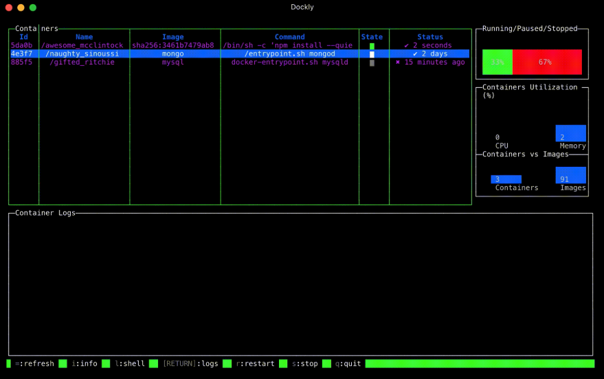 dockly - Immersive terminal interface for managing docker containers and services