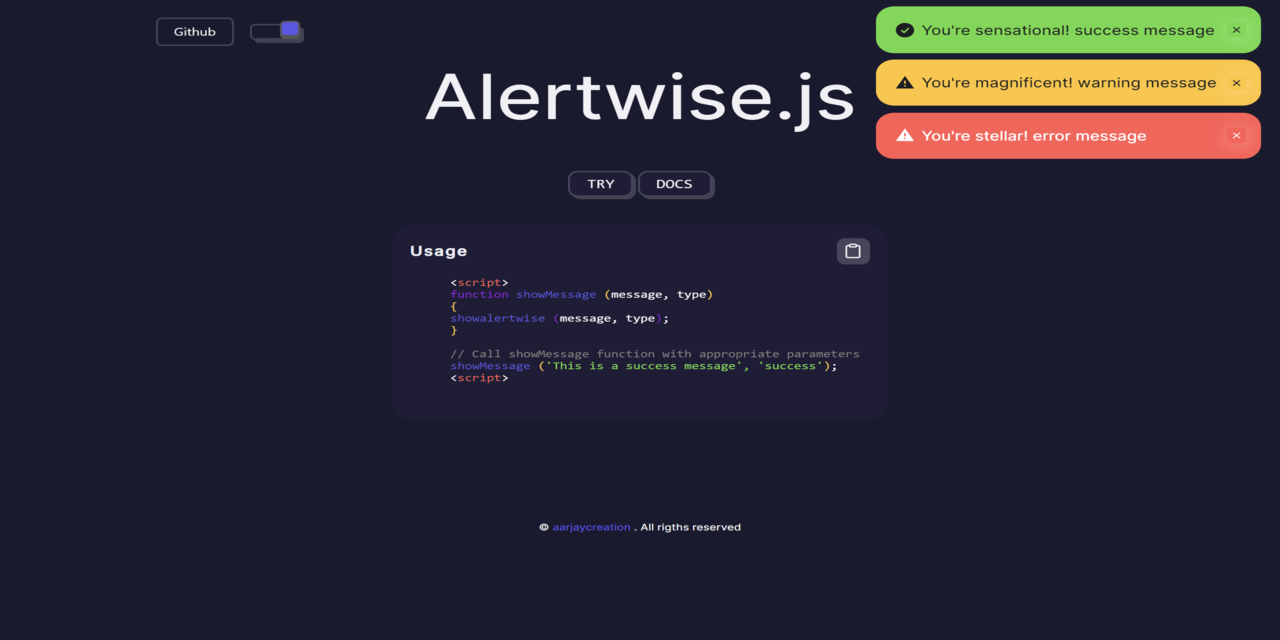 GitHub - rahuljangirwork/alertwise: A lightweight JavaScript library ...