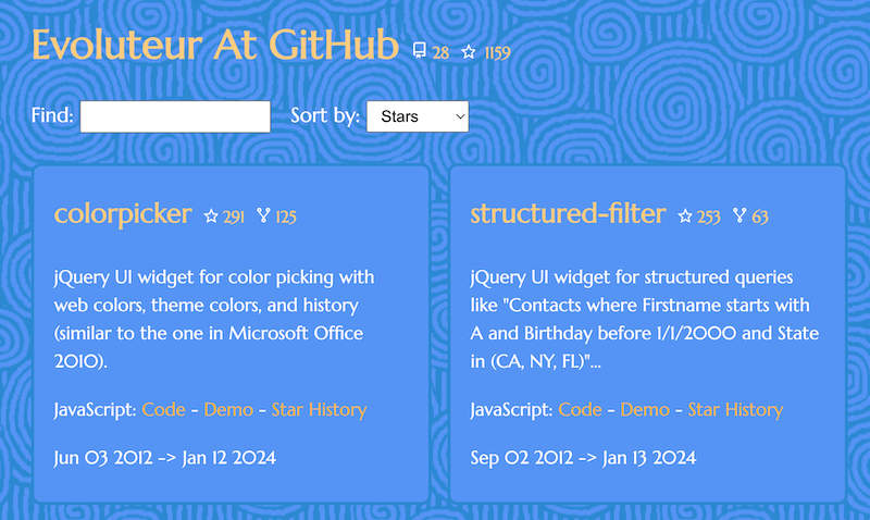 GitHub - evoluteur/github-projects-cards: Web page to fetch and display ...