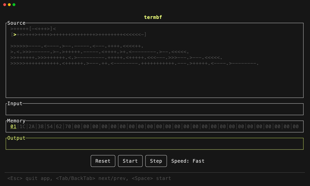 GitHub - lusingander/termbf: Terminal Brainf*ck visualizer 🧠 · GitHub