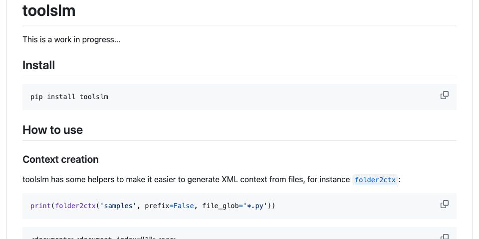 GitHub - AnswerDotAI/toolslm: Tools to make language models a bit ...