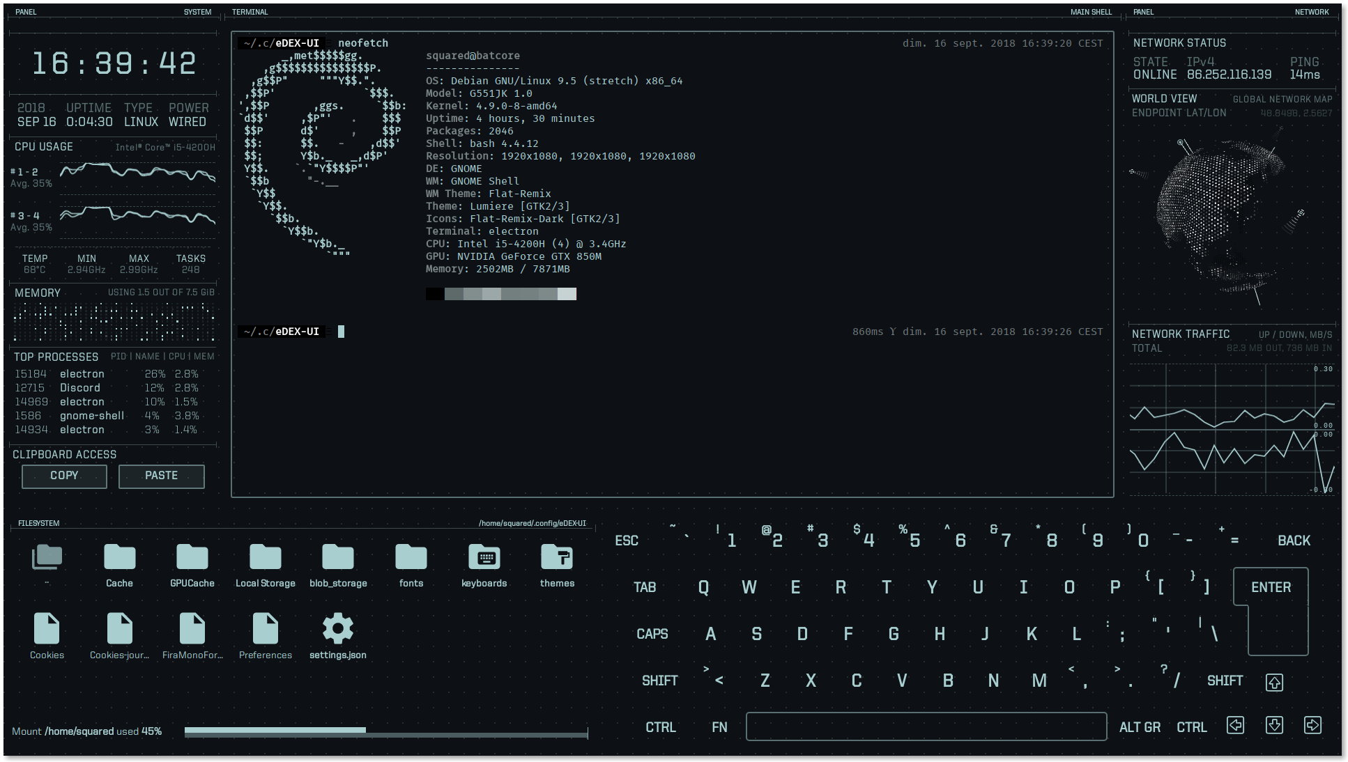 eDEX-UI is a fullscreen, cross-platform terminal emulator and system monitor that looks and feels like a sci-fi computer interface. Heavily inspired f