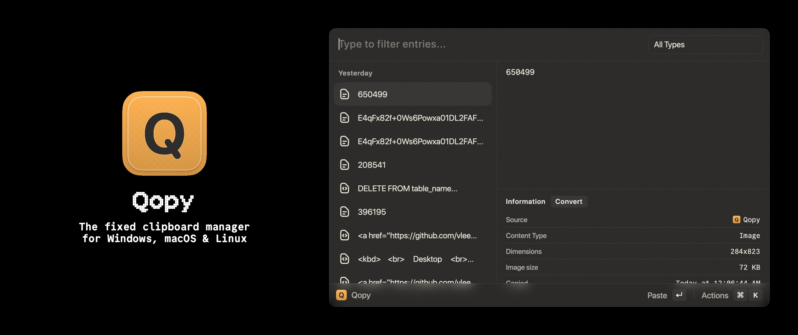 Qopy - The fixed clipboard manager for Windows, macOS & Linux