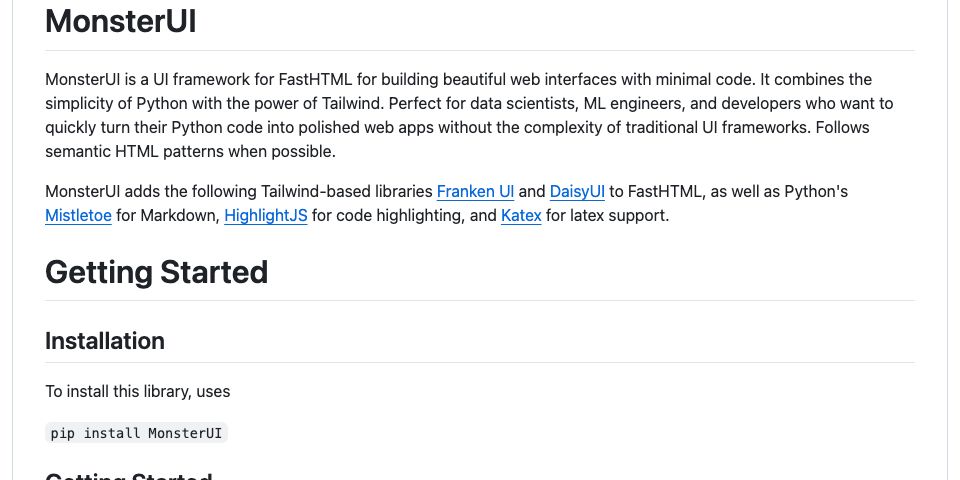 GitHub - AnswerDotAI/MonsterUI: MonsterUI is a FastHTML Tailwind ...