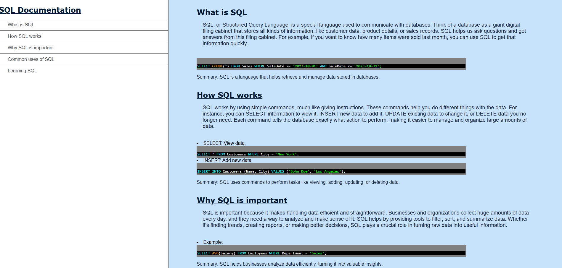 Github acecochez sql documentation a html page for documentation