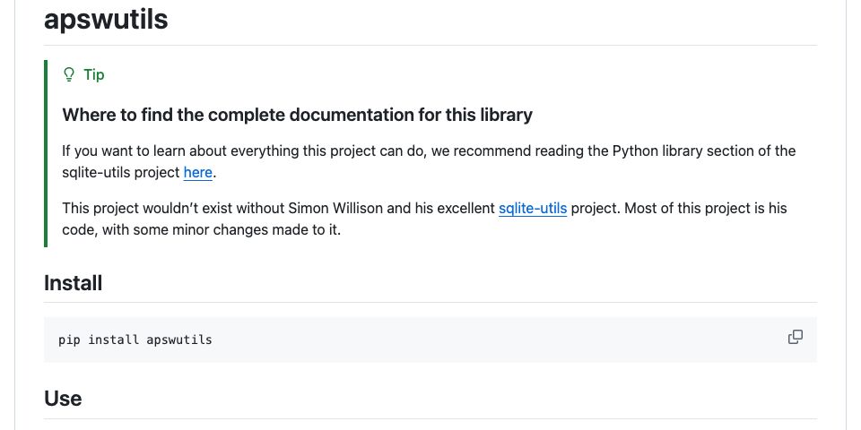 The apswutils project repository banner for the Answer.AI team's ergonomic layer on APSW