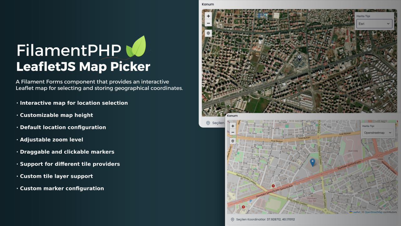 GitHub - afsakar/filament-leaflet-map-picker: A Filament Forms component that provides an interactive Leaflet map for selecting and storing geographical coordinates.