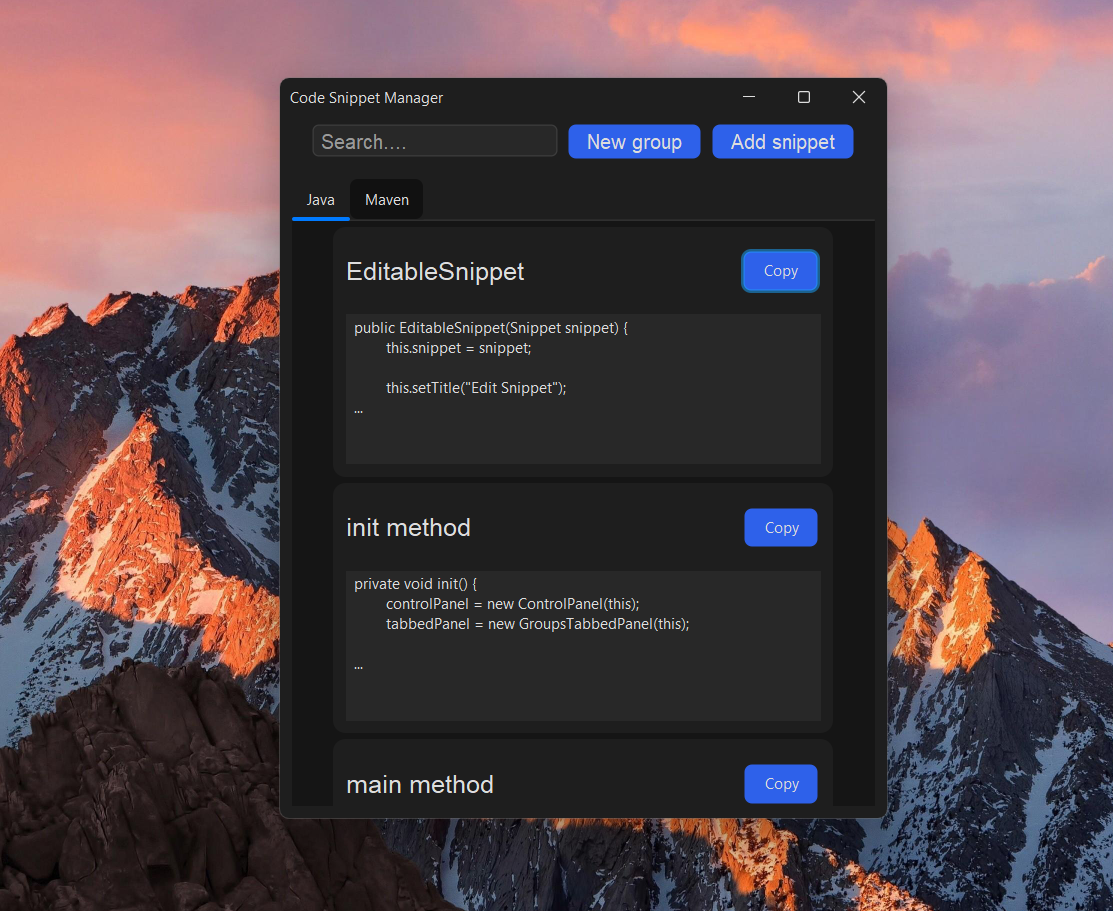 GitHub - gufranthakur/Code-Snippet-Manager: A simple light-weight Java ...