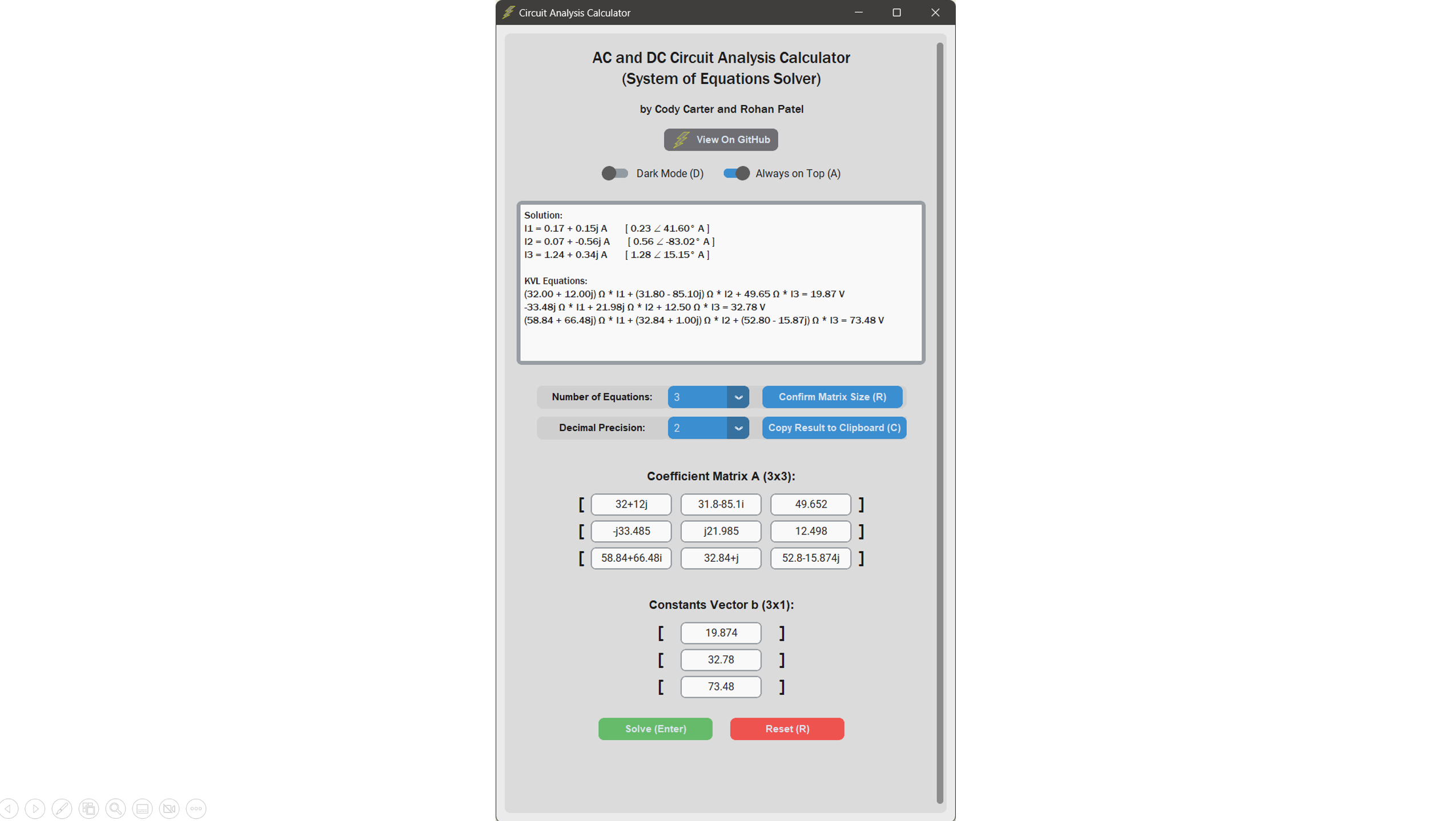 GitHub - Cody-and-Rohan-s-Projects/Circuit-Analysis-Calculator: System ...
