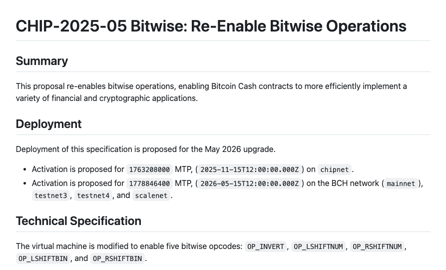 GitHub - bitjson/bch-bitwise: Re-enables bitwise operations, enabling ...